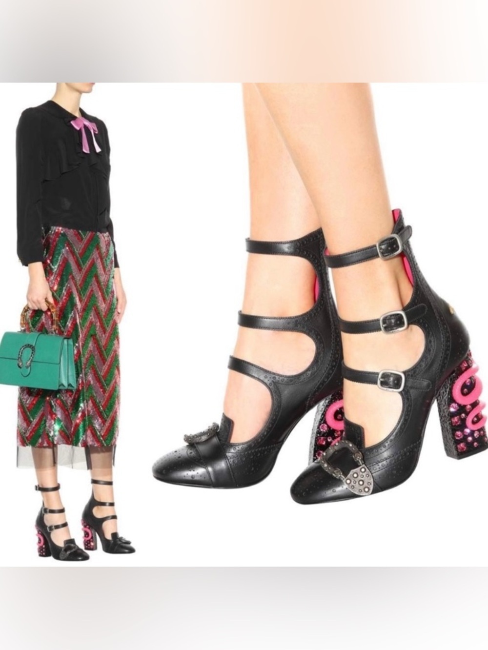 NEW Gucci Queercore Crystal Embellish Brogue Snake Heel Pumps Size 38.5 RARE